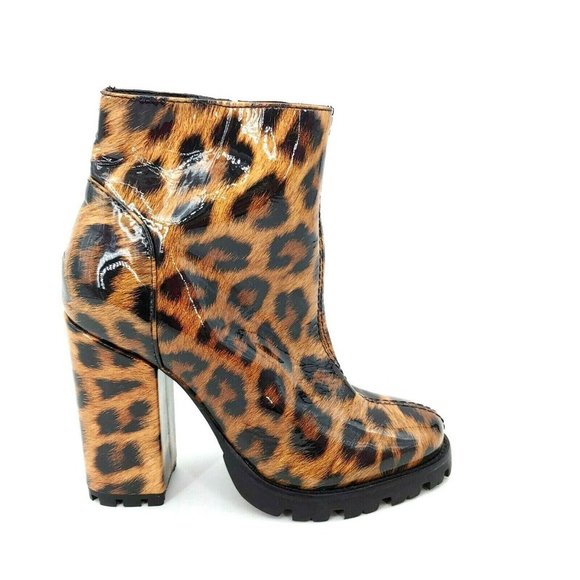 Schutz‎ Synthetic Leopard High Heel Ankle Boot 7 - Picture 1 of 10